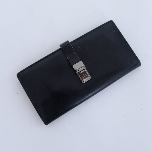 Vintage Gucci Black Leather Long Bifold Flap Silver-Tone Hardware Wallet - Picture 3 of 16